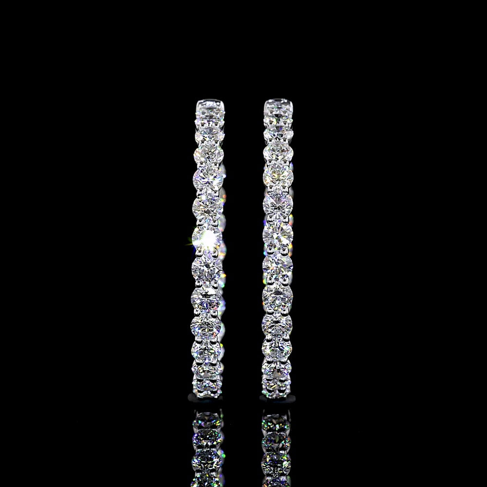 Silver Double Row Medium Hoop Earrings with Prong Set Round Lab Diamonds - 4.39 Carat Total Diamond Weight - Covaloro Fine Jewelry