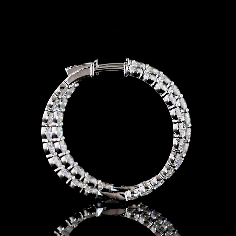 Silver Medium Hoop Earrings with Brilliant Cut Round Lab Diamonds - 5.32 Carats Total Diamond Weight - Covaloro Fine Jewelry