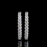 Silver Medium Hoop Earrings with Brilliant Cut Round Lab Diamonds - 5.32 Carats Total Diamond Weight - Covaloro Fine Jewelry