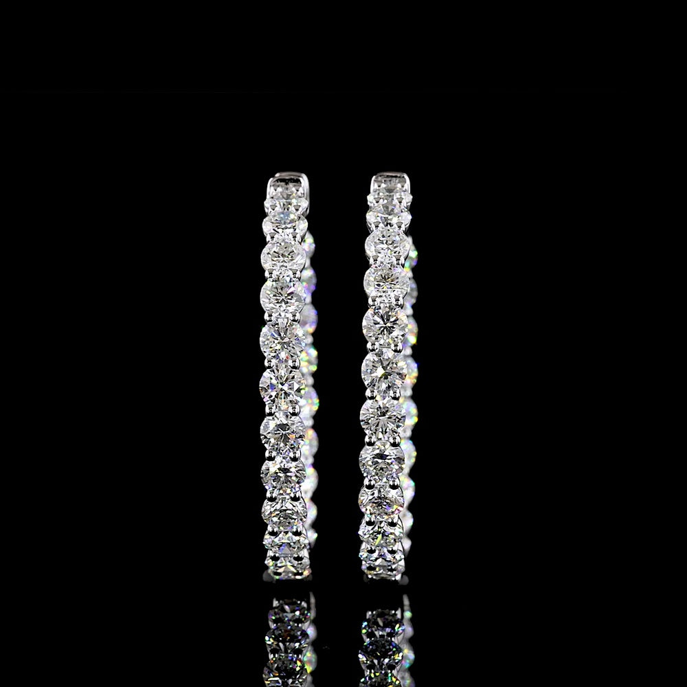 Silver Medium Hoop Earrings with Brilliant Cut Round Lab Diamonds - 5.32 Carats Total Diamond Weight - Covaloro Fine Jewelry