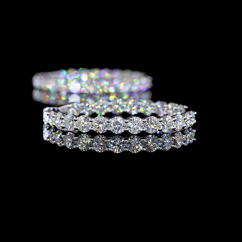 Silver Medium Hoop Earrings with Brilliant Cut Round Lab Diamonds - 5.32 Carats Total Diamond Weight - Covaloro Fine Jewelry