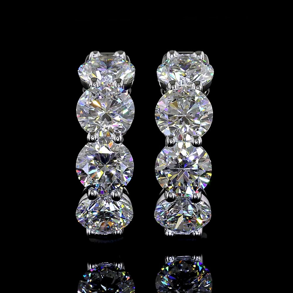 Silver Round Cut Lab Diamond Huggie Earrings - 3.07 Carat Total Weight, E-F Color VS1 Clarity with Prong Settings - Covaloro Fine Jewelry