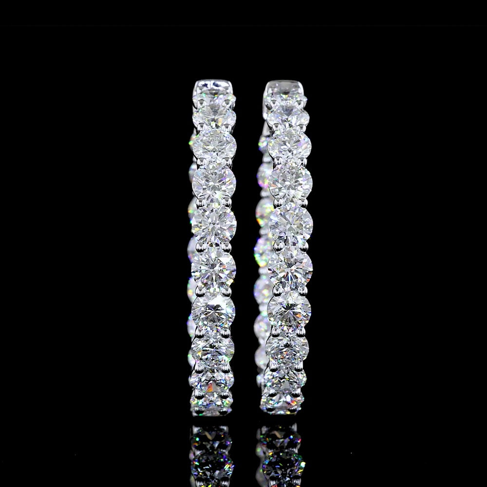 Silver Round Hoop Earrings with 38 Brilliant Cut Lab Grown Diamonds - 11.80 Carat Total Diamond Weight - Covaloro Fine Jewelry