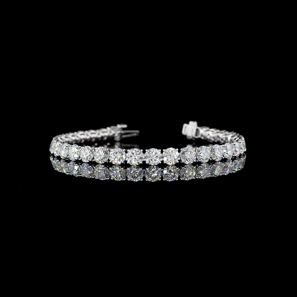 Silver Tennis Bracelet with 32 Round Lab Grown Diamonds - 16.09 Carat Total Weight, E-F Color VS1 Clarity - Covaloro Fine Jewelry