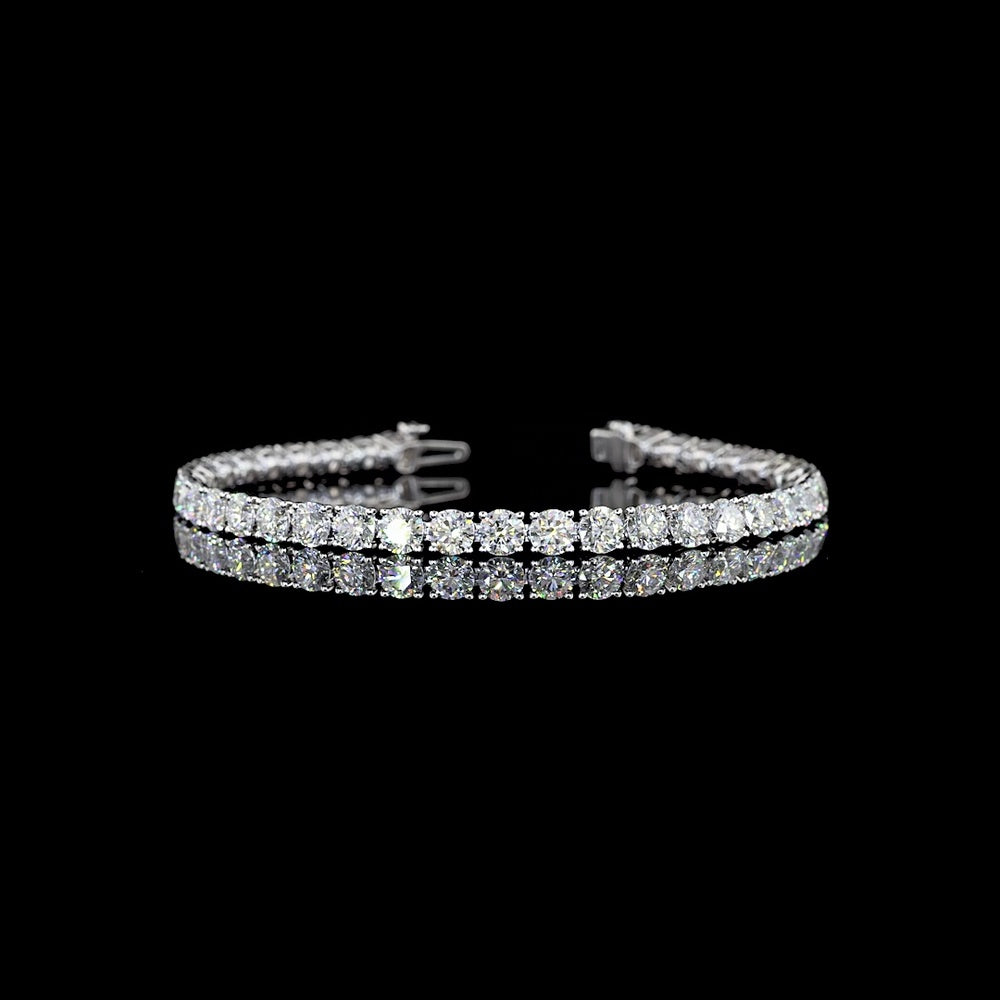 Silver Tennis Bracelet with 39 Round Brilliant Cut Lab Grown Diamonds - 9.86 Carat Total Diamond Weight, E-F Color VS2 Clarity - Covaloro Fine Jewelry