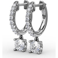 Single Diamond Drop Earrings with Pavé Hoop and Round Brilliant Center by Fana - 0.65 Carat Total Diamond Weight