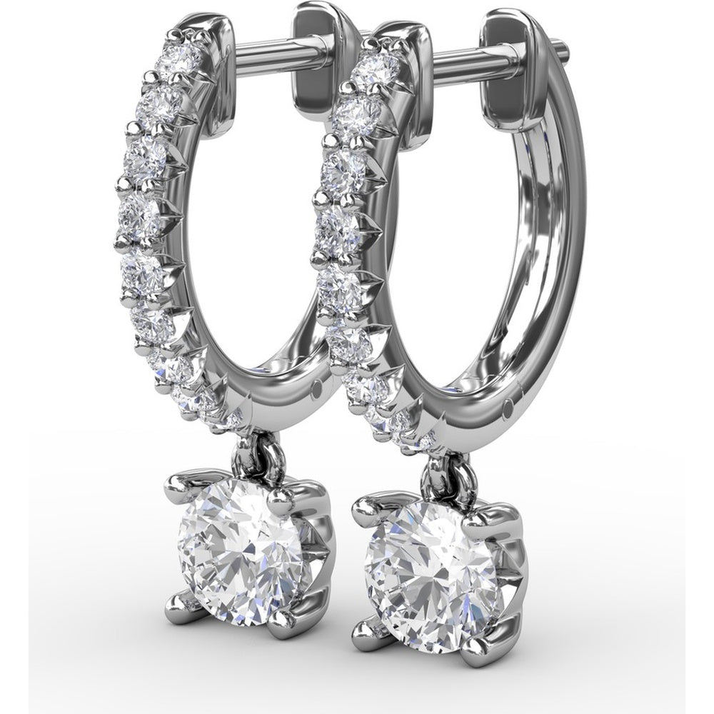 Single Diamond Drop Earrings with Pavé Hoop and Round Brilliant Center by Fana - 0.65 Carat Total Diamond Weight