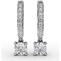 Single Diamond Drop Earrings with Pavé Hoop and Round Brilliant Center by Fana - 0.65 Carat Total Diamond Weight