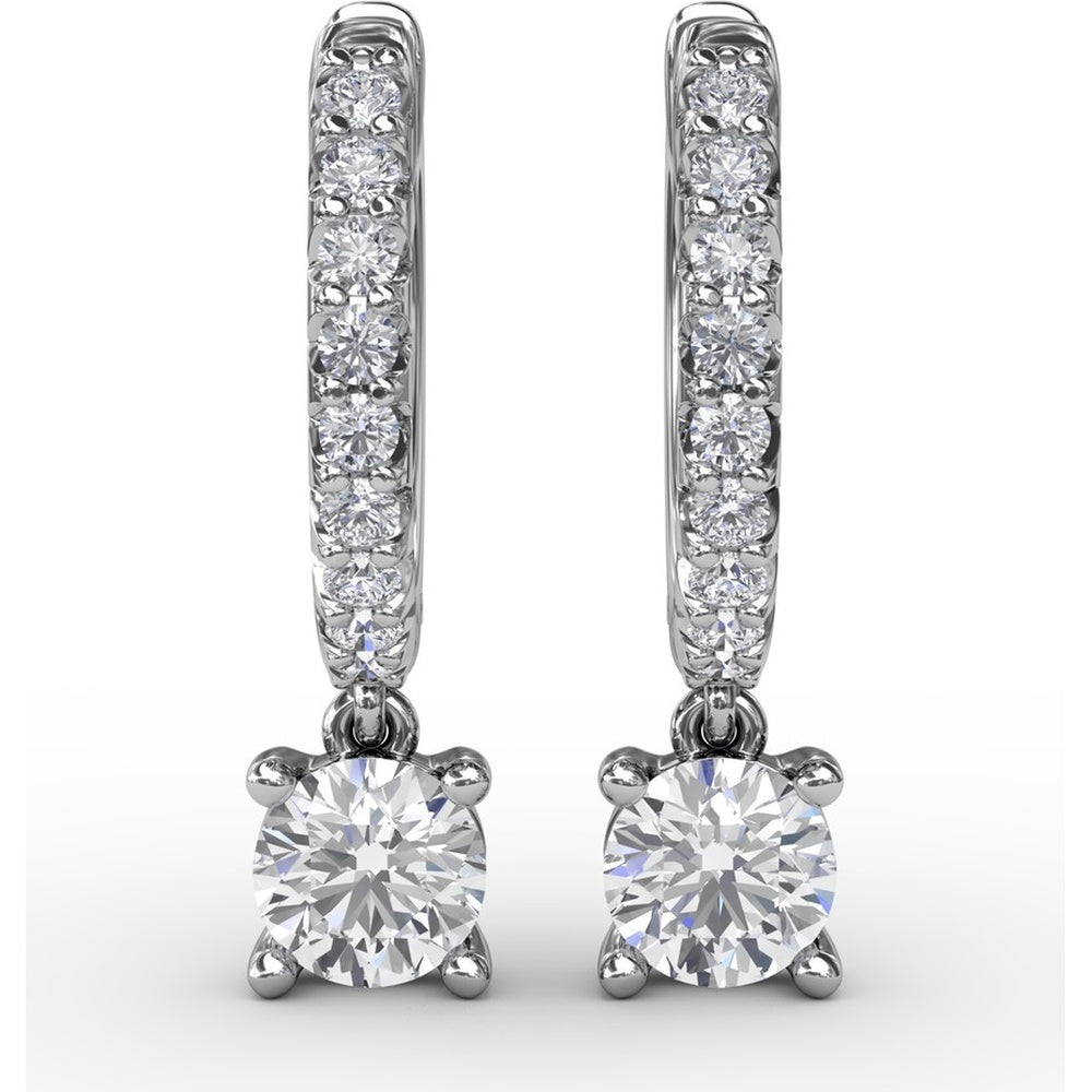 Single Diamond Drop Earrings with Pavé Hoop and Round Brilliant Center by Fana - 0.65 Carat Total Diamond Weight