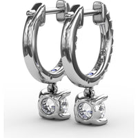Single Diamond Drop Earrings with Pavé Hoop and Round Brilliant Center by Fana - 0.65 Carat Total Diamond Weight