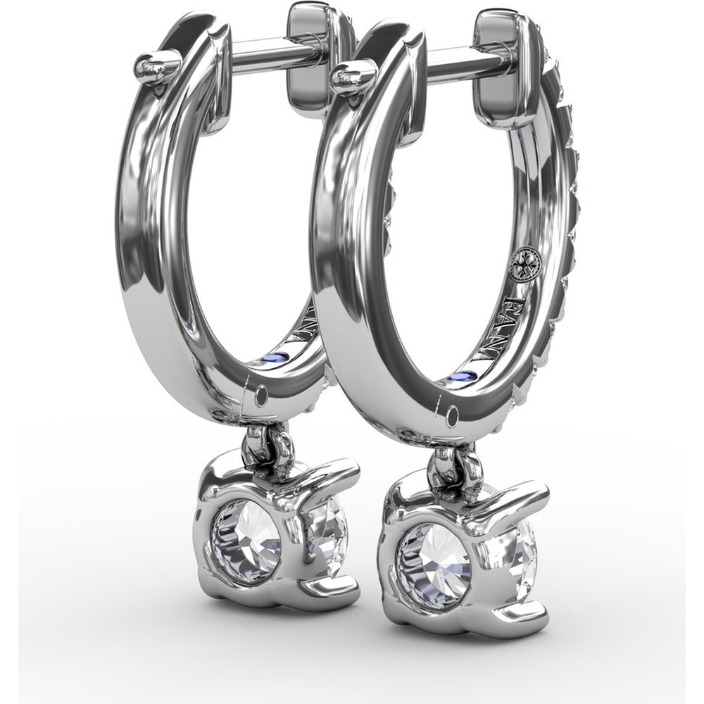 Single Diamond Drop Earrings with Pavé Hoop and Round Brilliant Center by Fana - 0.65 Carat Total Diamond Weight
