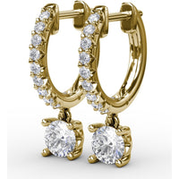 Single Diamond Drop Earrings with Pavé Hoop and Round Brilliant Center by Fana - 0.65 Carat Total Diamond Weight
