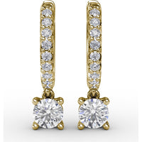 Single Diamond Drop Earrings with Pavé Hoop and Round Brilliant Center by Fana - 0.65 Carat Total Diamond Weight