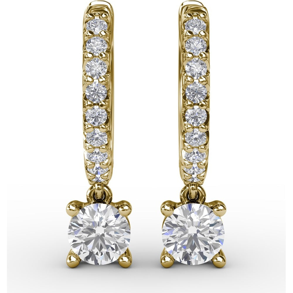 Single Diamond Drop Earrings with Pavé Hoop and Round Brilliant Center by Fana - 0.65 Carat Total Diamond Weight