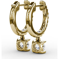 Single Diamond Drop Earrings with Pavé Hoop and Round Brilliant Center by Fana - 0.65 Carat Total Diamond Weight