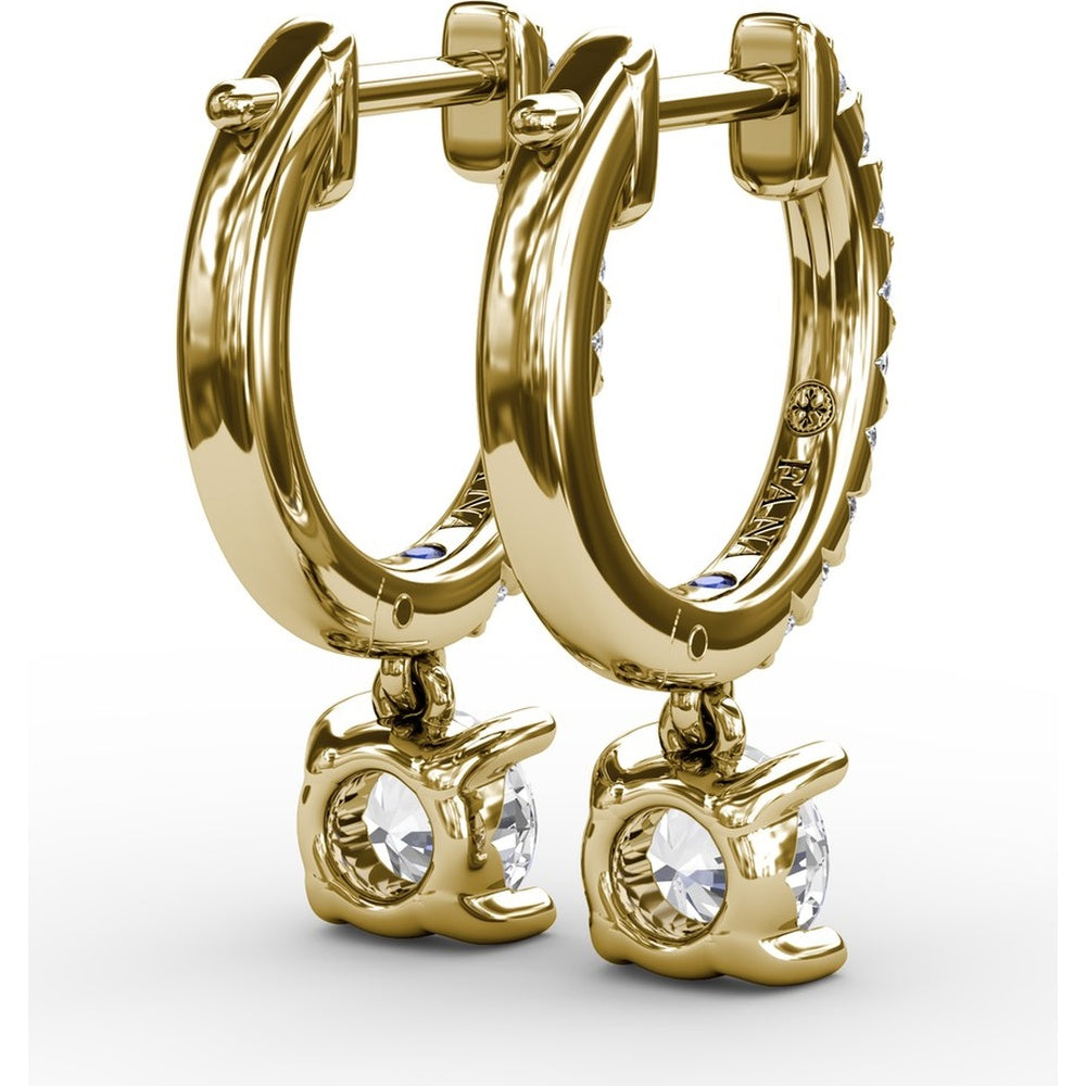 Single Diamond Drop Earrings with Pavé Hoop and Round Brilliant Center by Fana - 0.65 Carat Total Diamond Weight