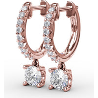 Single Diamond Drop Earrings with Pavé Hoop and Round Brilliant Center by Fana - 0.65 Carat Total Diamond Weight