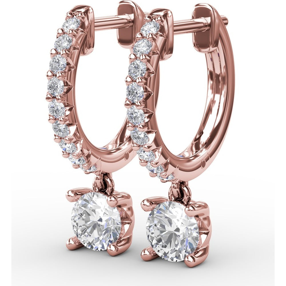 Single Diamond Drop Earrings with Pavé Hoop and Round Brilliant Center by Fana - 0.65 Carat Total Diamond Weight