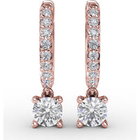 Single Diamond Drop Earrings with Pavé Hoop and Round Brilliant Center by Fana - 0.65 Carat Total Diamond Weight