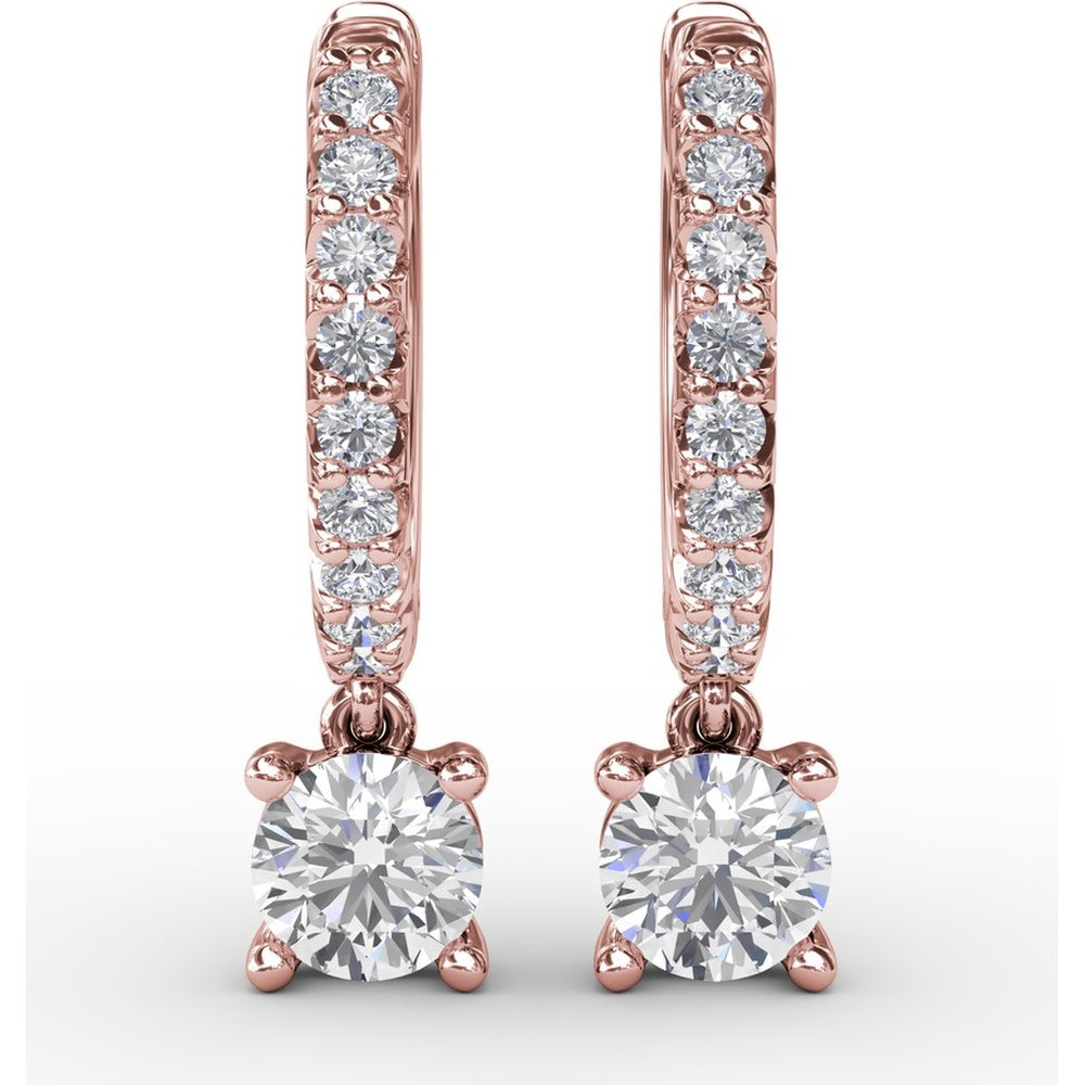 Single Diamond Drop Earrings with Pavé Hoop and Round Brilliant Center by Fana - 0.65 Carat Total Diamond Weight