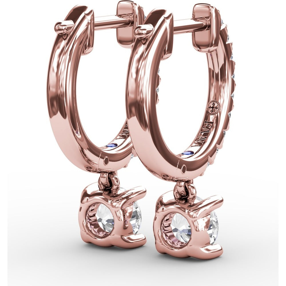 Single Diamond Drop Earrings with Pavé Hoop and Round Brilliant Center by Fana - 0.65 Carat Total Diamond Weight