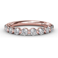 Single Prong Set Round Diamond Anniversary Band with Beaded Detail by Fana - 0.60 Carat Total Diamond Weight
