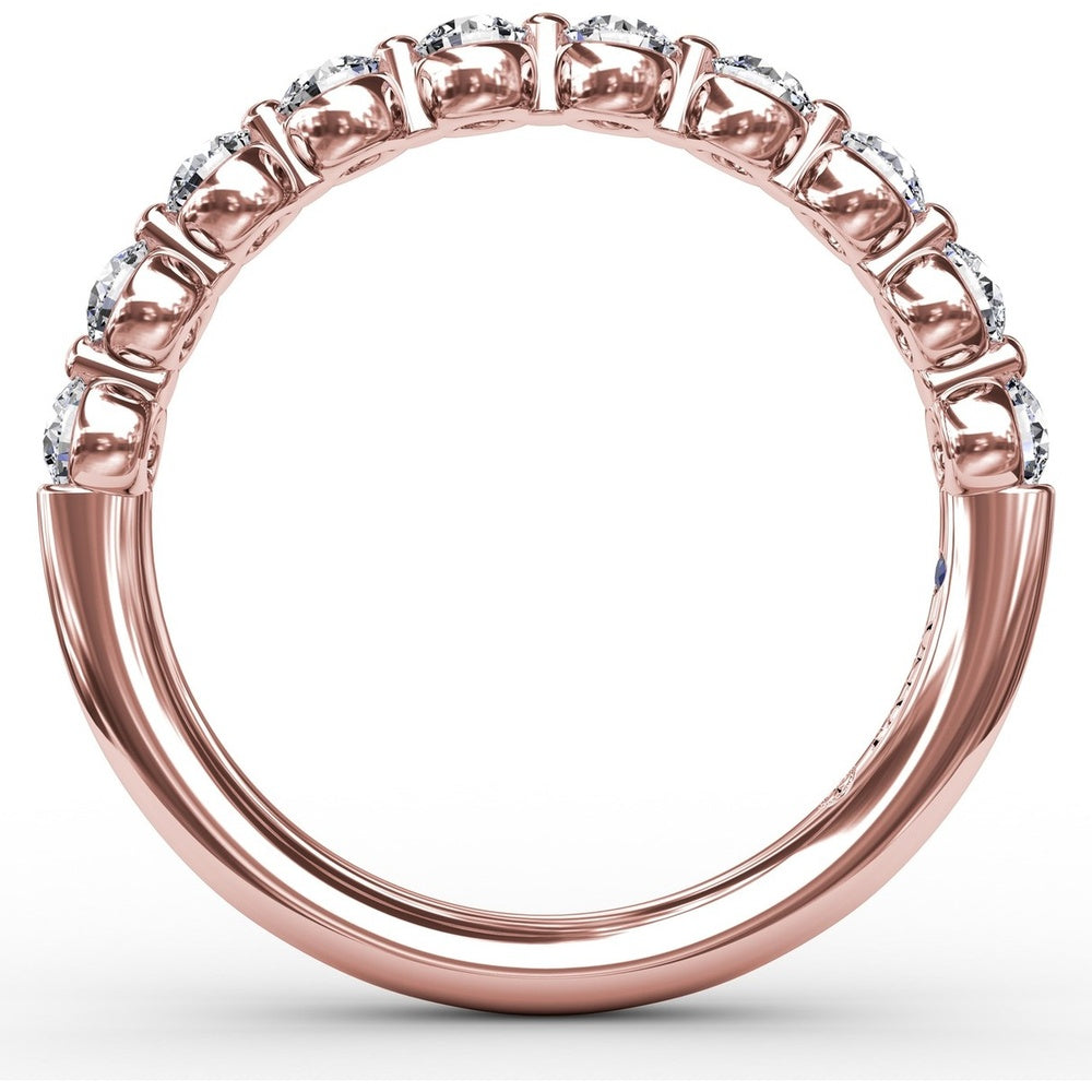 Single Prong Set Round Diamond Anniversary Band with Beaded Detail by Fana - 0.60 Carat Total Diamond Weight