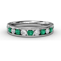 Single Row Channel Set Round Emerald and Diamond Band by Fana - 0.79 Carat Total Gemstone Weight