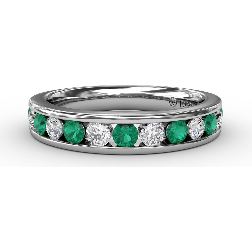 Single Row Channel Set Round Emerald and Diamond Band by Fana - 0.79 Carat Total Gemstone Weight