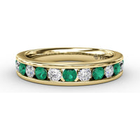 Single Row Channel Set Round Emerald and Diamond Band by Fana - 0.79 Carat Total Gemstone Weight