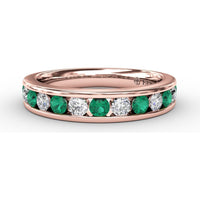 Single Row Channel Set Round Emerald and Diamond Band by Fana - 0.79 Carat Total Gemstone Weight
