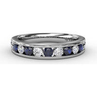 Single Row Channel Set Round Sapphire and Diamond Band by Fana - 0.79 Carat Total Gemstone Weight