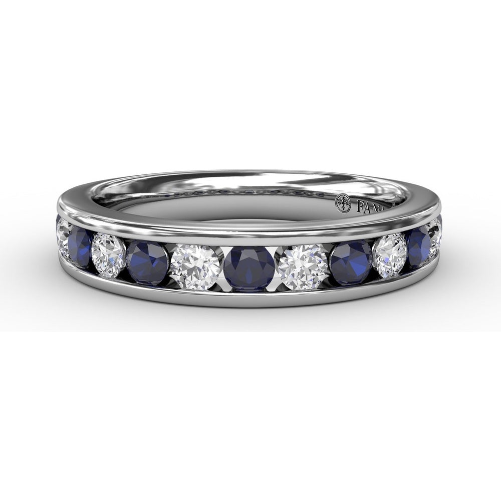 Single Row Channel Set Round Sapphire and Diamond Band by Fana - 0.79 Carat Total Gemstone Weight