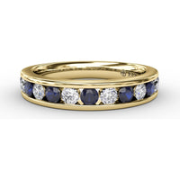 Single Row Channel Set Round Sapphire and Diamond Band by Fana - 0.79 Carat Total Gemstone Weight