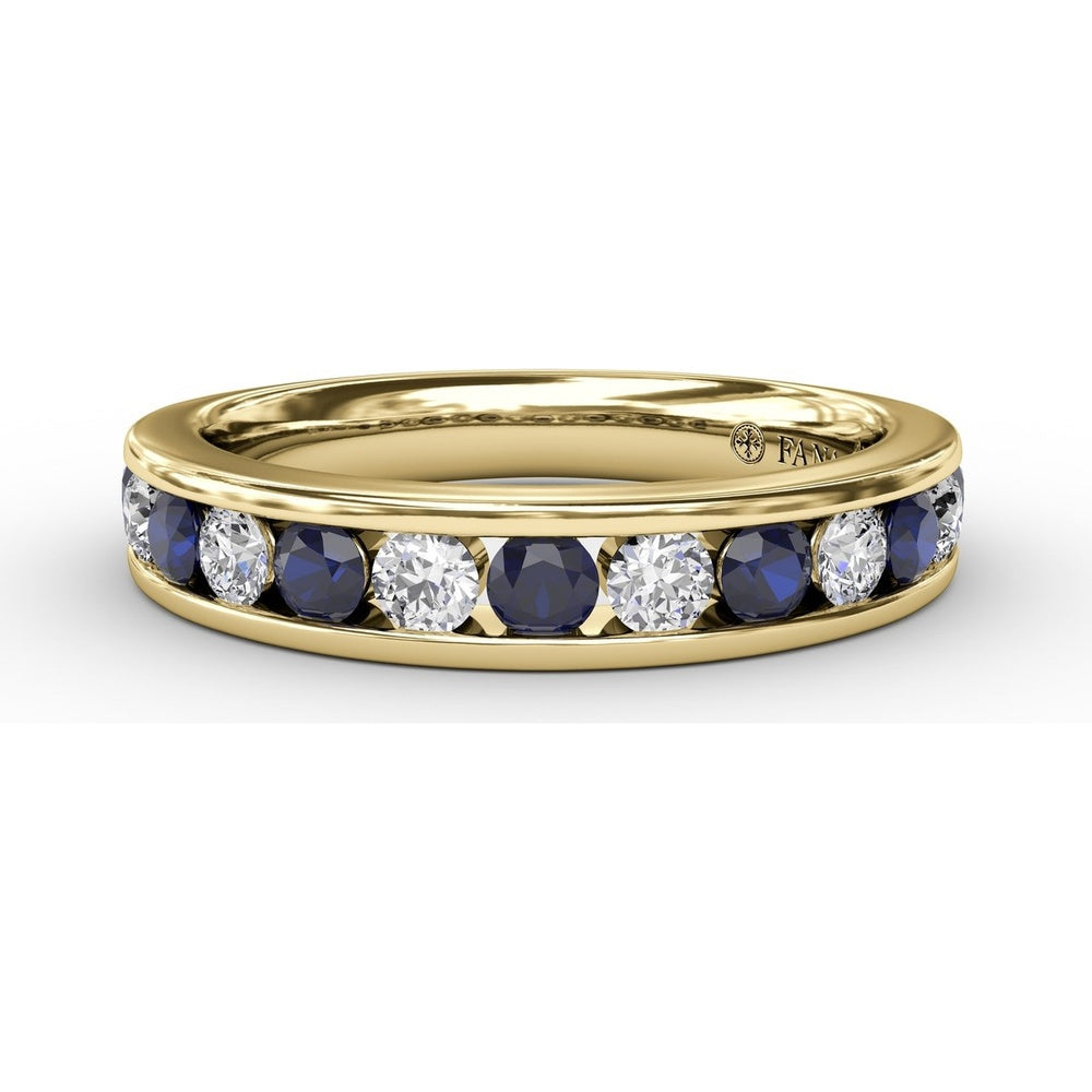 Single Row Channel Set Round Sapphire and Diamond Band by Fana - 0.79 Carat Total Gemstone Weight