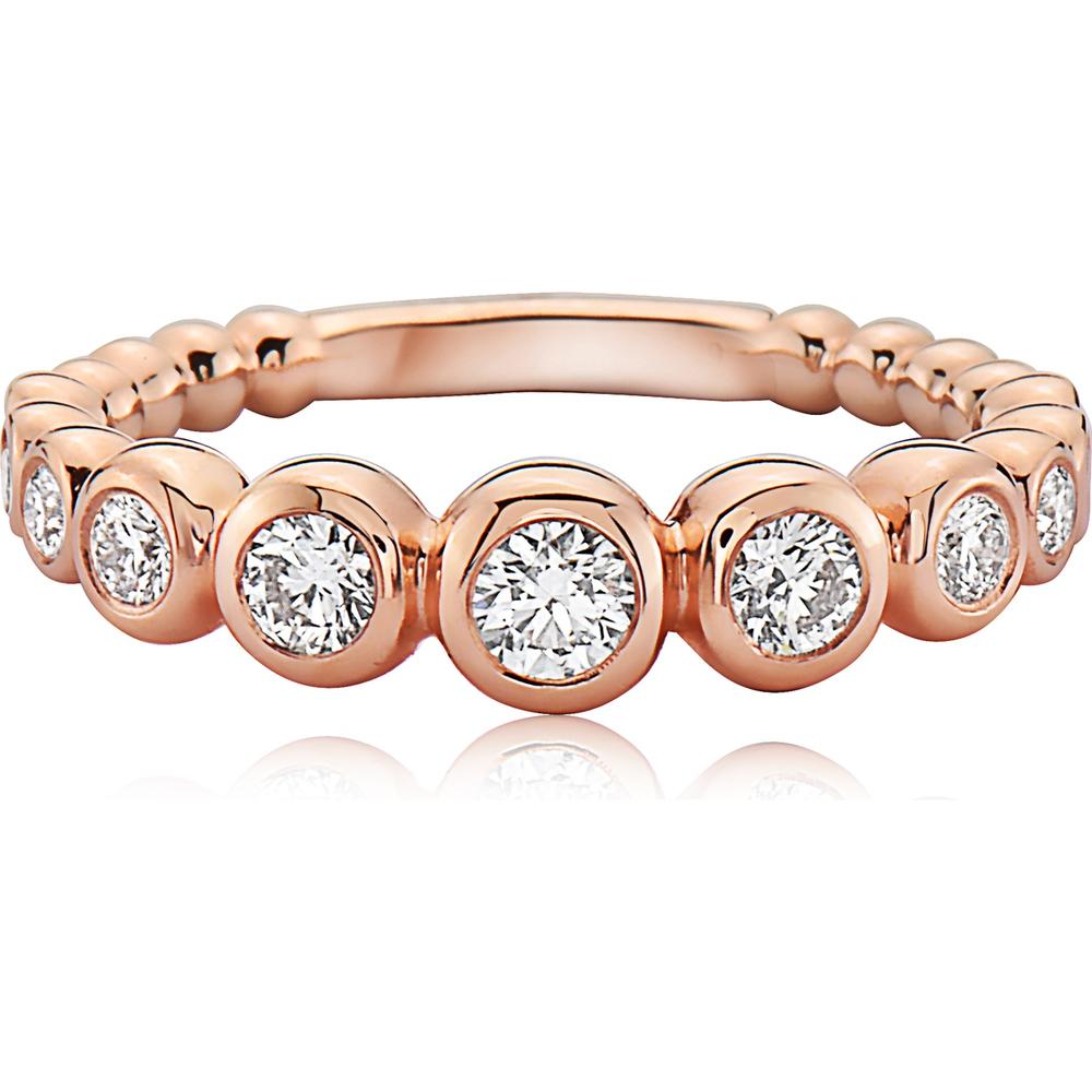 Single Row Diamond Bubble Ring in 18K Rose Gold by Charles Krypell