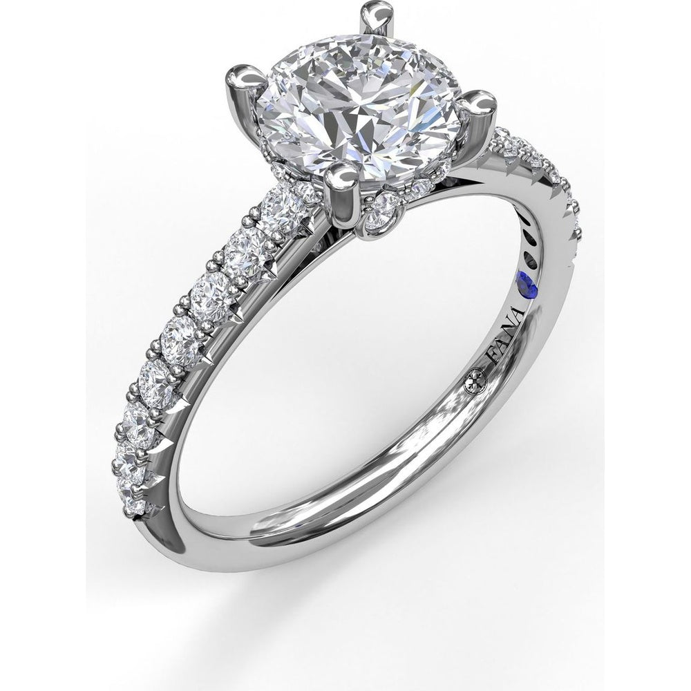 Single Row Engagement Ring Setting with Hidden Diamond and Pavé Round Diamond Band by Fana - 0.40 Carat Total Diamond Weight