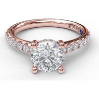 Single Row Engagement Ring Setting with Hidden Diamond and Pavé Round Diamond Band by Fana - 0.40 Carat Total Diamond Weight