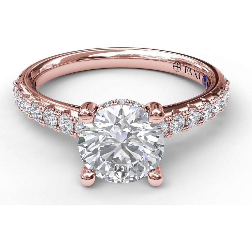 Single Row Engagement Ring Setting with Hidden Diamond and Pavé Round Diamond Band by Fana - 0.40 Carat Total Diamond Weight
