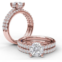 Single Row Engagement Ring Setting with Hidden Diamond and Pavé Round Diamond Band by Fana - 0.40 Carat Total Diamond Weight