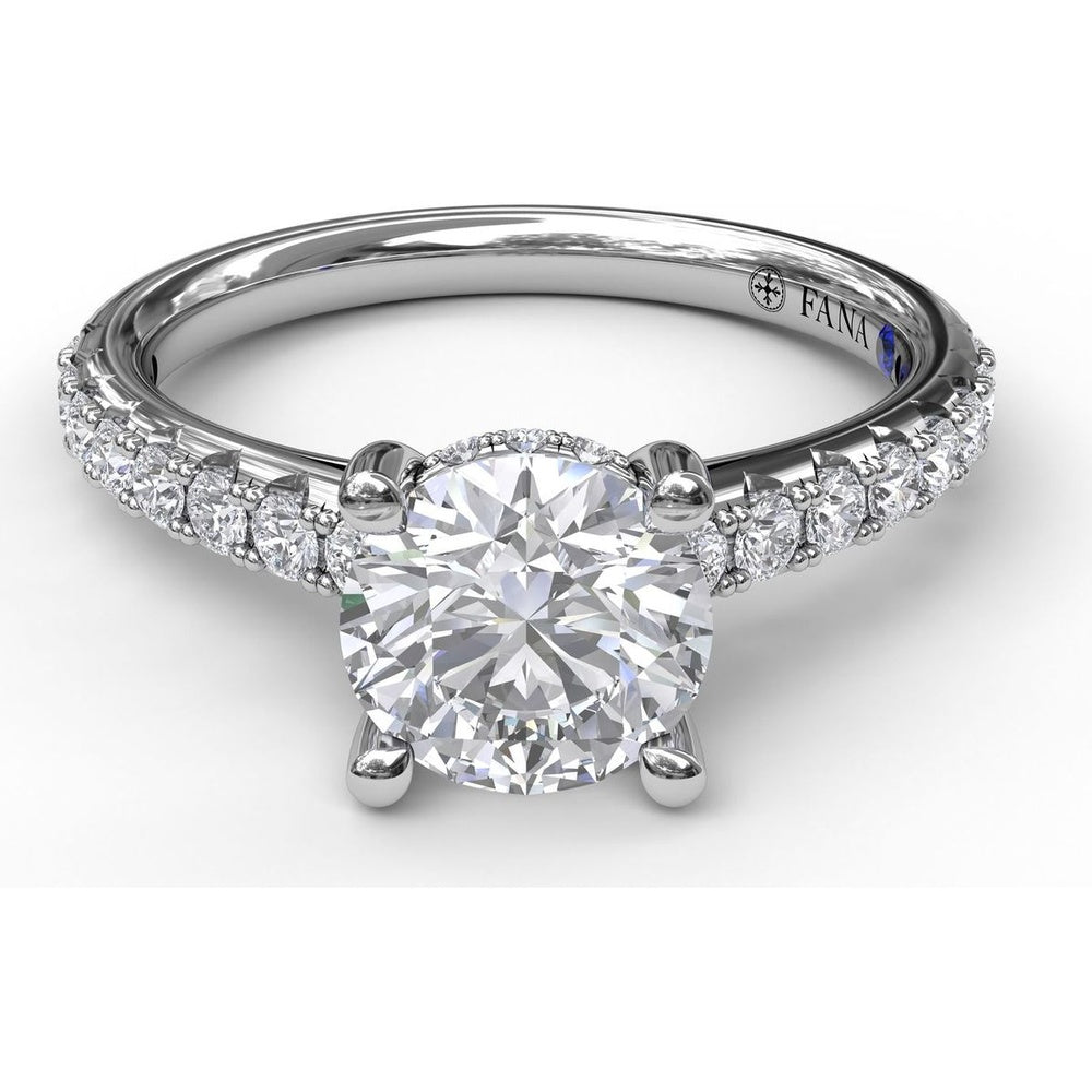 Single Row Engagement Ring Setting with Hidden Diamond and Pavé Round Diamond Band by Fana - 0.40 Carat Total Diamond Weight