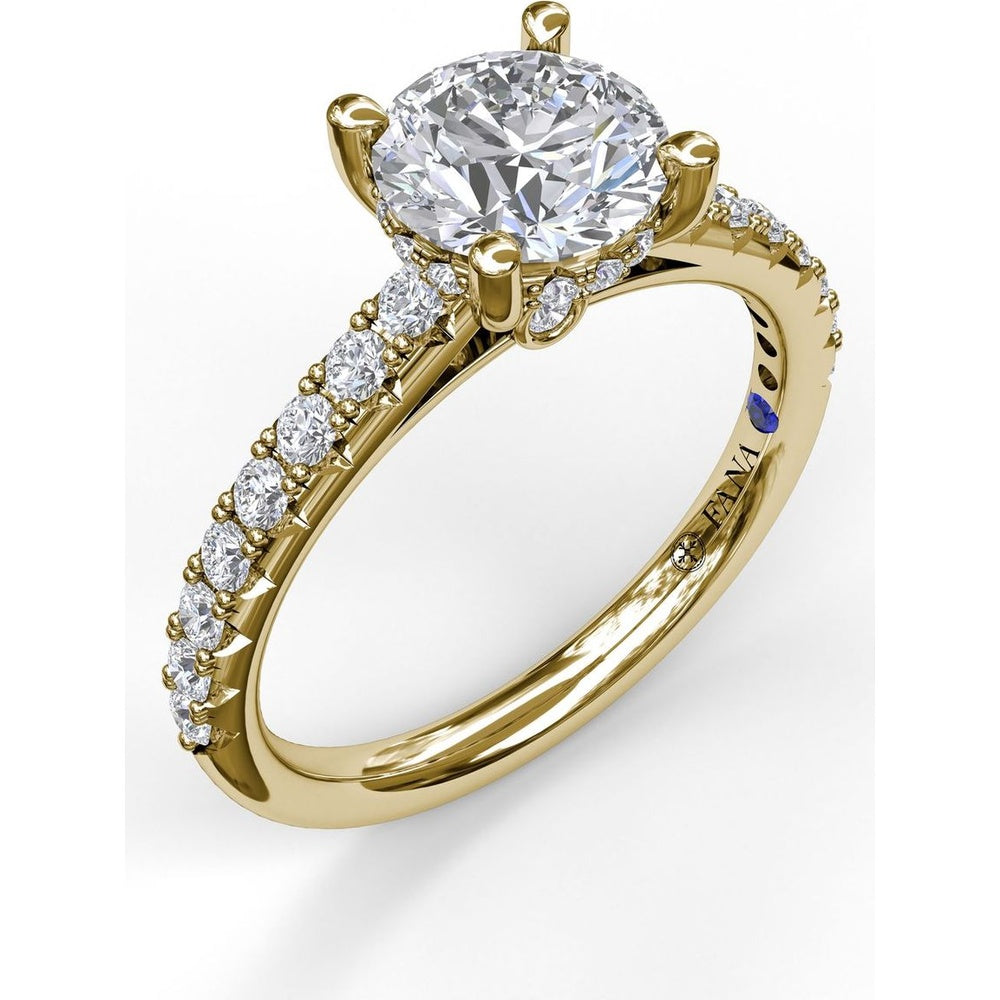Single Row Engagement Ring Setting with Hidden Diamond and Pavé Round Diamond Band by Fana - 0.40 Carat Total Diamond Weight