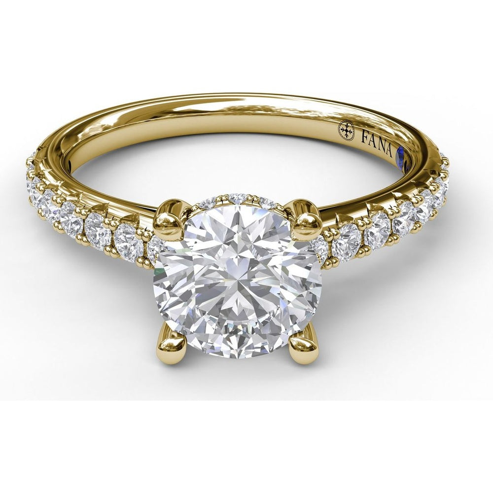 Single Row Engagement Ring Setting with Hidden Diamond and Pavé Round Diamond Band by Fana - 0.40 Carat Total Diamond Weight