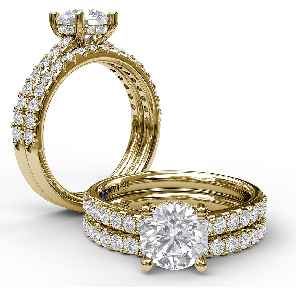 Single Row Engagement Ring Setting with Hidden Diamond and Pavé Round Diamond Band by Fana - 0.40 Carat Total Diamond Weight