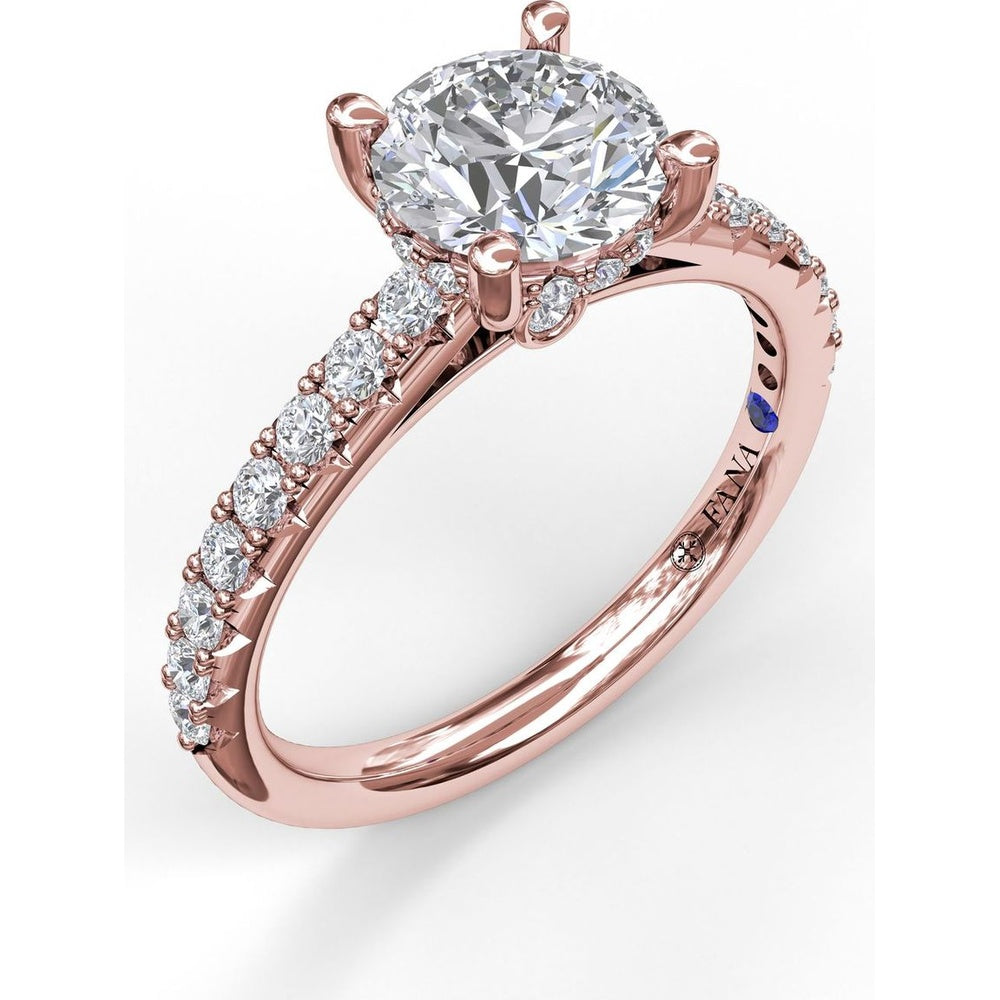 Single Row Engagement Ring Setting with Hidden Diamond and Pavé Round Diamond Band by Fana - 0.40 Carat Total Diamond Weight