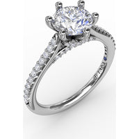 Six-Prong Round Diamond Engagement Ring Setting with Pavé and Bridge Diamonds by Fana - 0.31 Carat Total Diamond Weight