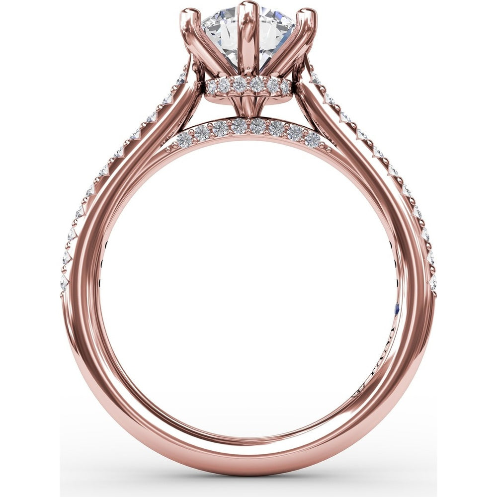 Six-Prong Round Diamond Engagement Ring Setting with Pavé and Bridge Diamonds by Fana - 0.31 Carat Total Diamond Weight