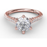 Six-Prong Round Diamond Engagement Ring Setting with Pavé and Bridge Diamonds by Fana - 0.31 Carat Total Diamond Weight