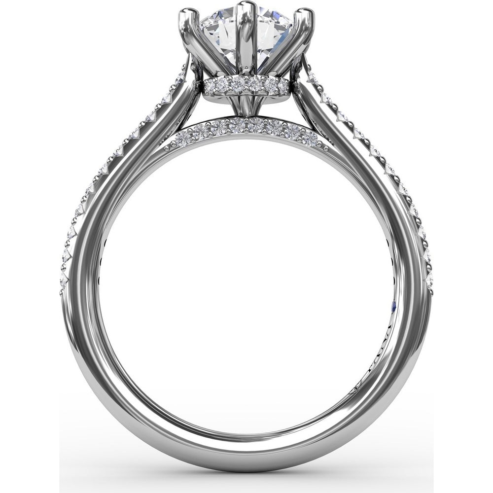 Six-Prong Round Diamond Engagement Ring Setting with Pavé and Bridge Diamonds by Fana - 0.31 Carat Total Diamond Weight