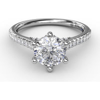Six-Prong Round Diamond Engagement Ring Setting with Pavé and Bridge Diamonds by Fana - 0.31 Carat Total Diamond Weight